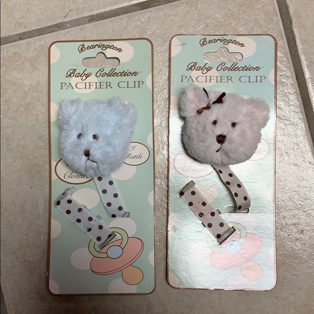 Bearington Baby Collection Baby Boy Blue Teddy Bear Plush Pacifier Clip NWT